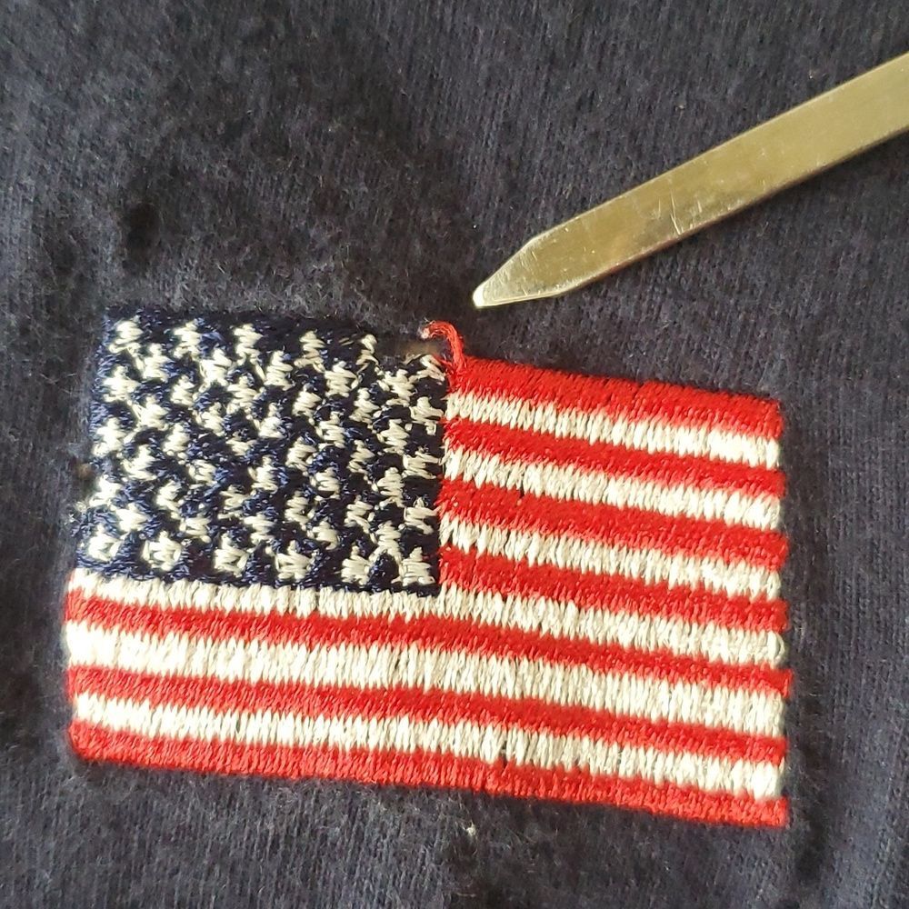 VTG Old Varsity Brand United States Flag Shirt XXL Blue Embroidered Patriotic - Picture 2 of 12